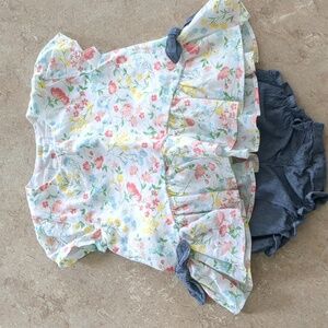 Baby Girl outfit Floral top and denim diaper cover panties 3-6m